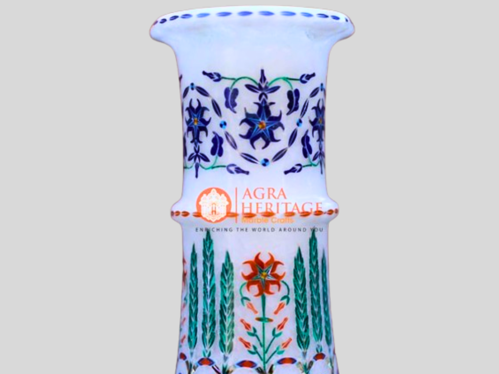 Lapis Lazuli Malachite Multi Inlay Marble Flower Vase Decor